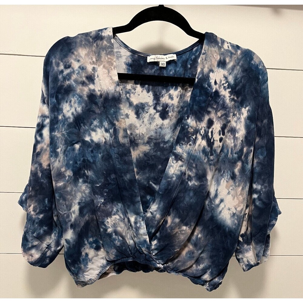 Young Fabulous & Broke size XS Tia Blouse Tie Dye Crossover Kimono Sleeve